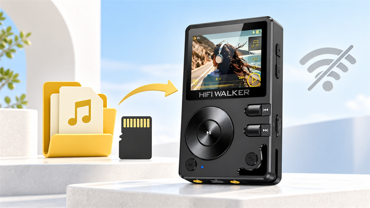 HIFI WALKER H2 playing offline music from a microSD card without internet