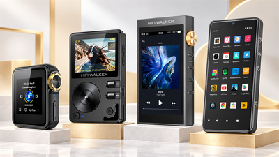 HIFI WALKER Hi-Fi audio players compared on a bright studio background