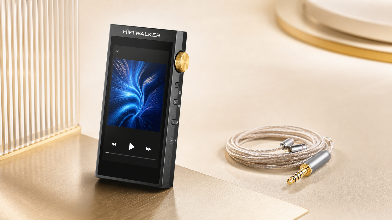HIFI WALKER H20 Ultra Hi-Res Audio Player on a light premium tabletop
