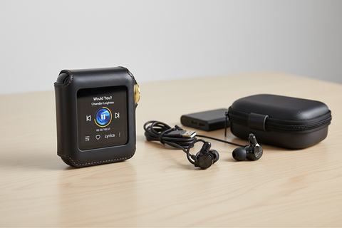 HIFI WALKER H2 Mini with wired earphones and a travel case for offline music listening.