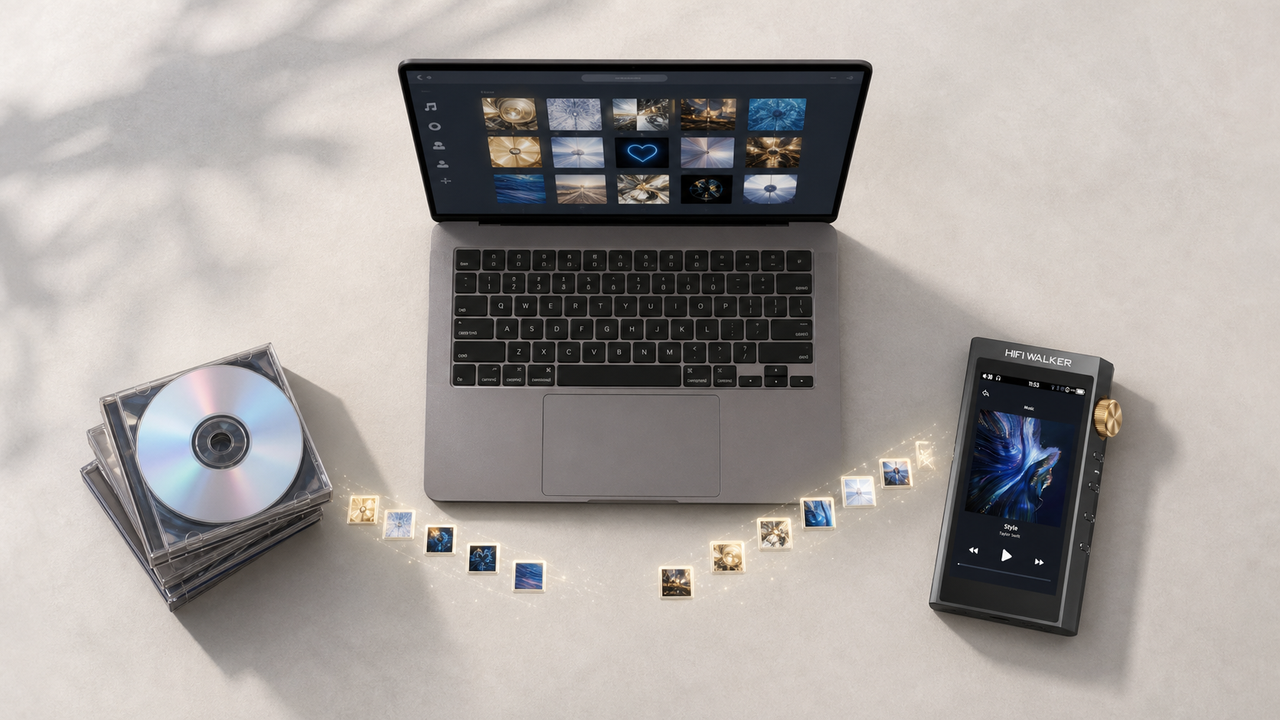 HIFI WALKER H20 Ultra, HIFI WALKER H2 blog cover for Hi Res Audio Player Basics How the H20 Ultra Turns Your CD Collection into Lossless Files