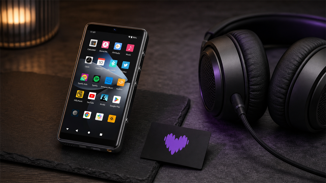 HIFI WALKER G7 Pro with Deezer branding and unbranded headphones for lossless listening