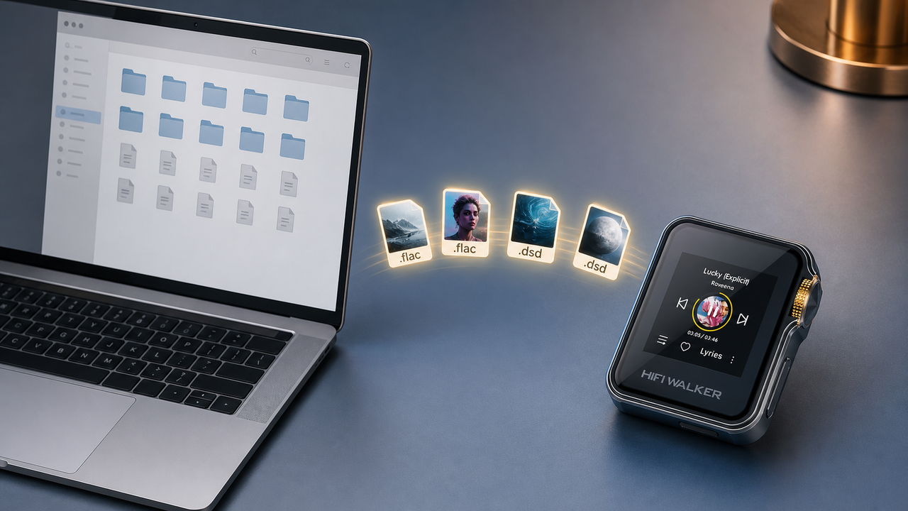 HIFI WALKER H2 Mini, HIFI WALKER H2 blog cover for USB MP3 Player File Transfer to H2 Mini FLAC & DSD on Mac, Windows & Linux
