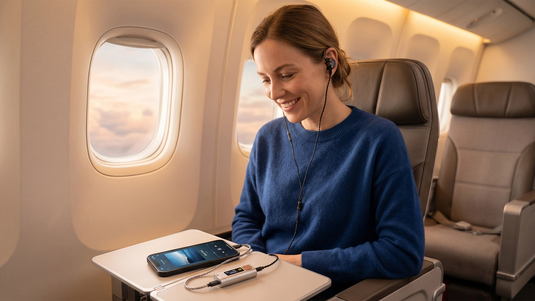 HIFI WALKER D20 used with a phone and wired earphones while traveling