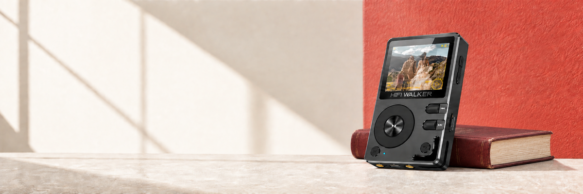 HIFI WALKER H2 portable Hi-Fi music player grounded on a tabletop