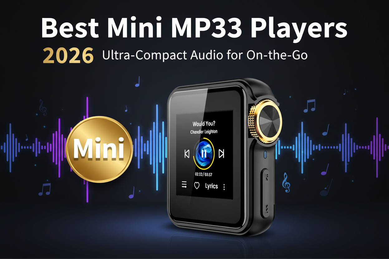 做一张封面图，以这个为核心。Best Mini MP3 Players 2026: Ultra-Compact Audio for On-the-Go