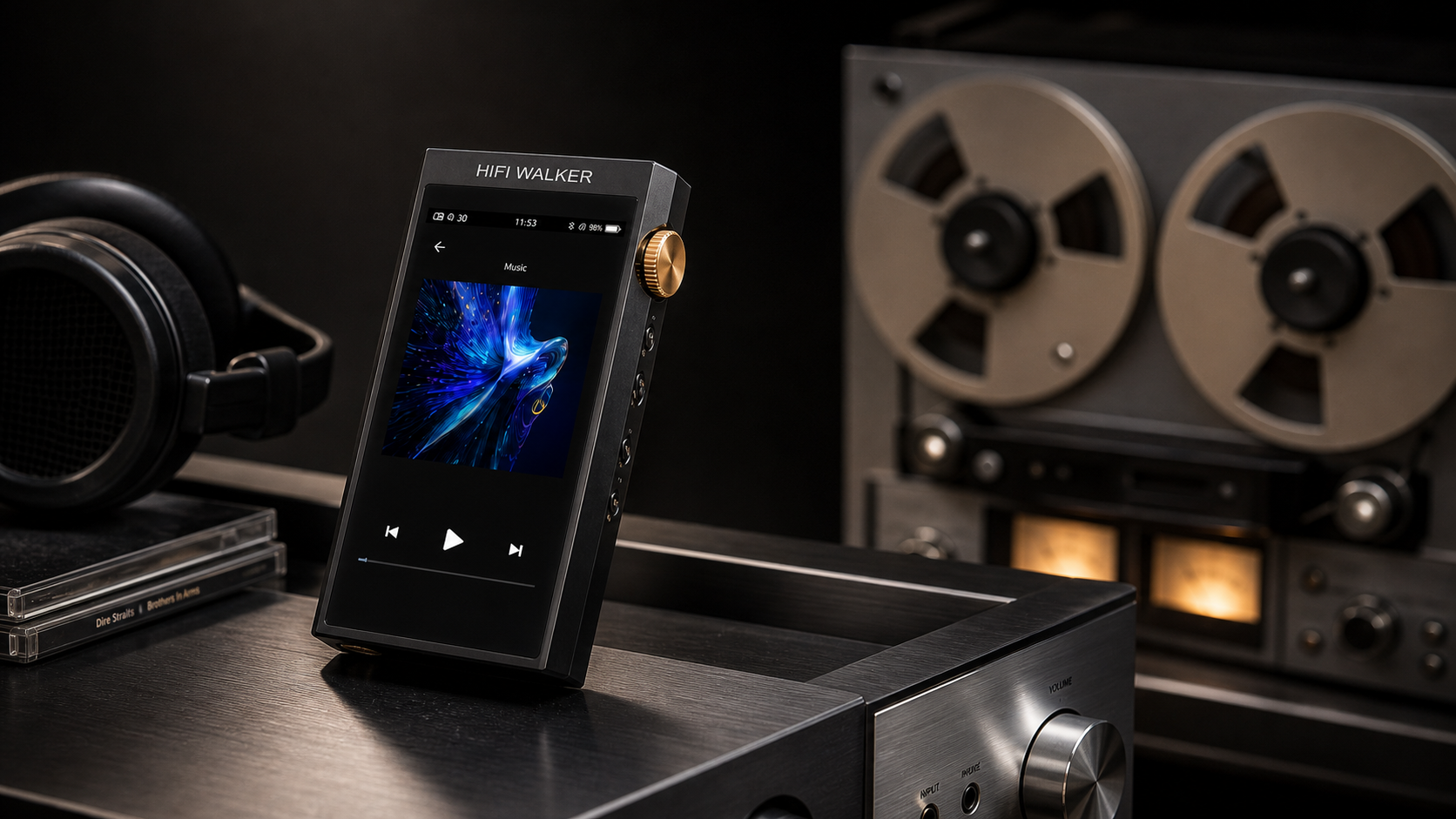 HIFI WALKER H20 Ultra in a dark audiophile studio setup