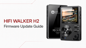 HIFI WALKER H2 firmware update guide showing the player, SD card and update file