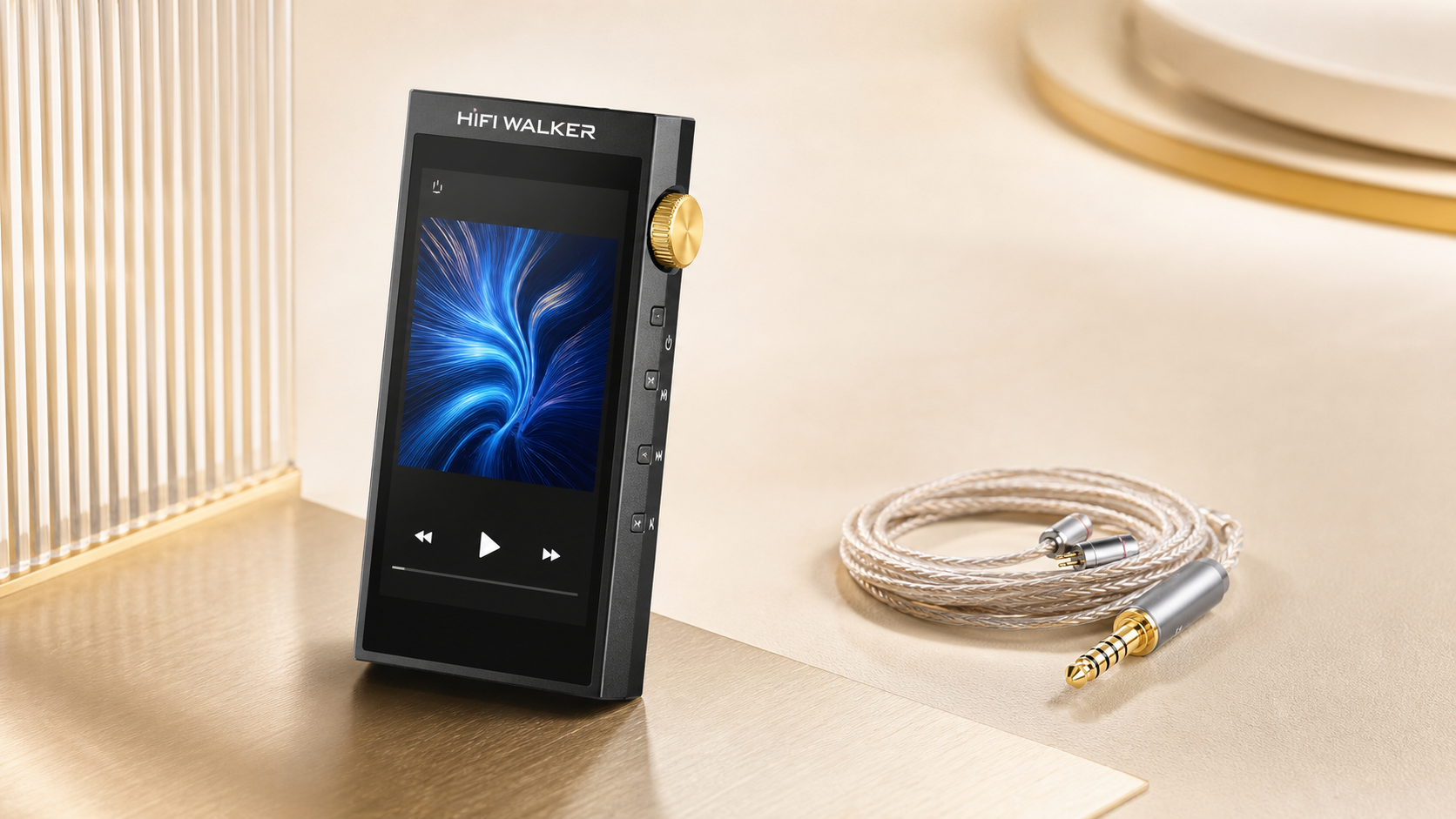 HIFI WALKER H20 Ultra Hi-Res Audio Player on a light premium tabletop