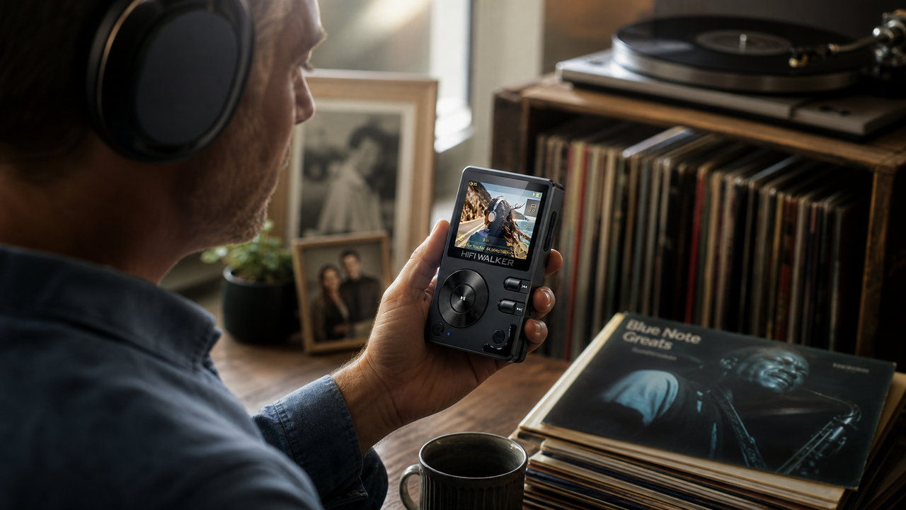 HIFI WALKER H2 in a record-collection anniversary scene