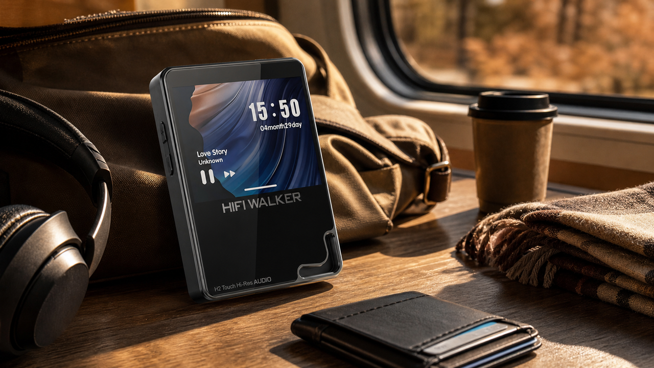 HIFI WALKER H2 Touch in a bright travel-listening scene