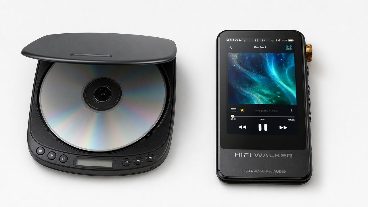 HIFI WALKER H20 Pro, HIFI WALKER H2 blog cover for Ultimate Guide Portable CD Players vs Digital Music Players