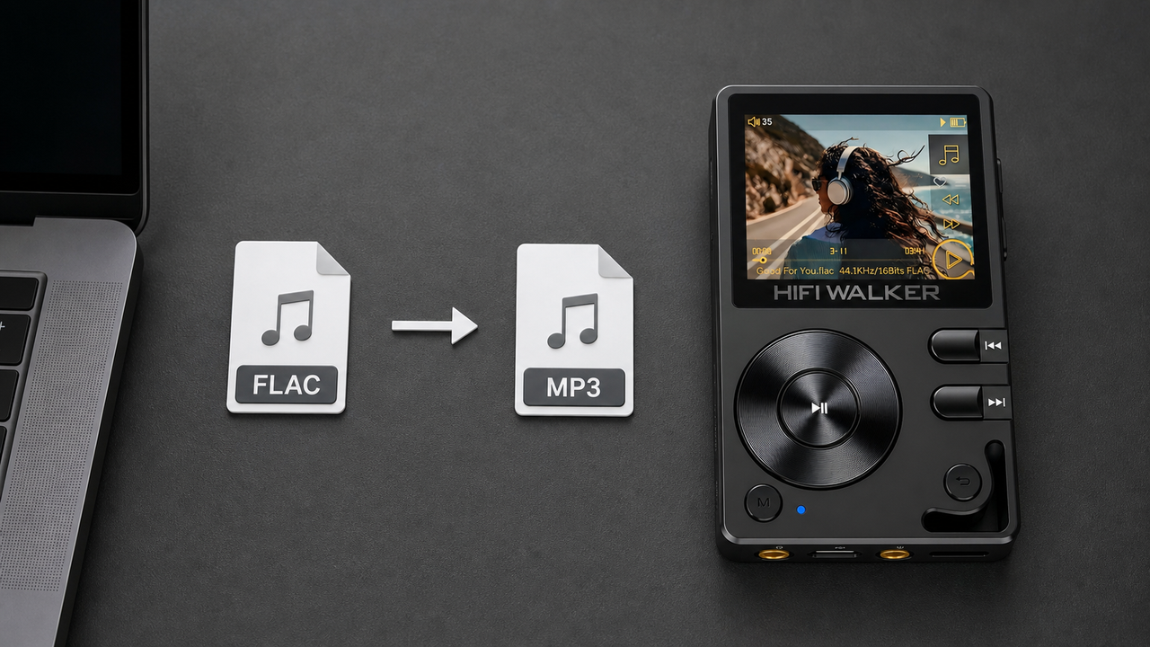 Portable music player editorial cover for How to Convert FLAC to MP3: Complete Guide for Audiophiles