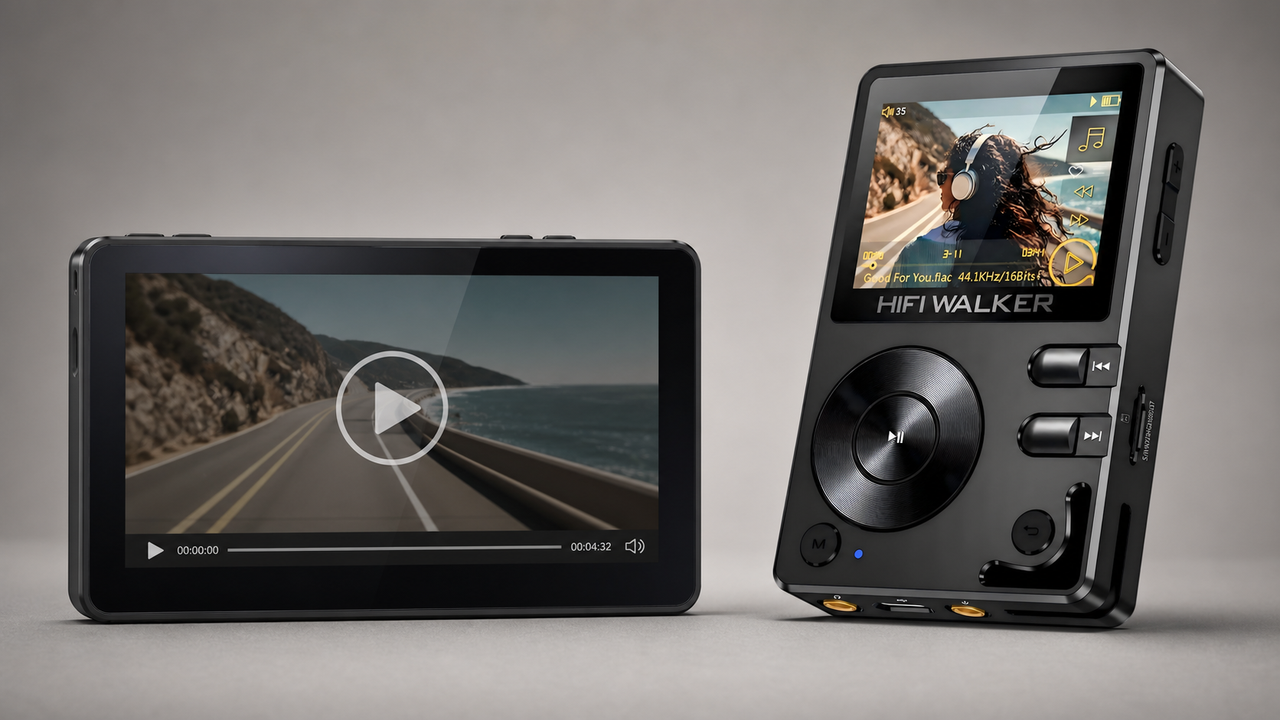 HIFI WALKER H2 blog cover for MP4 Players vs MP3 Players Video vs Audio Device Guide