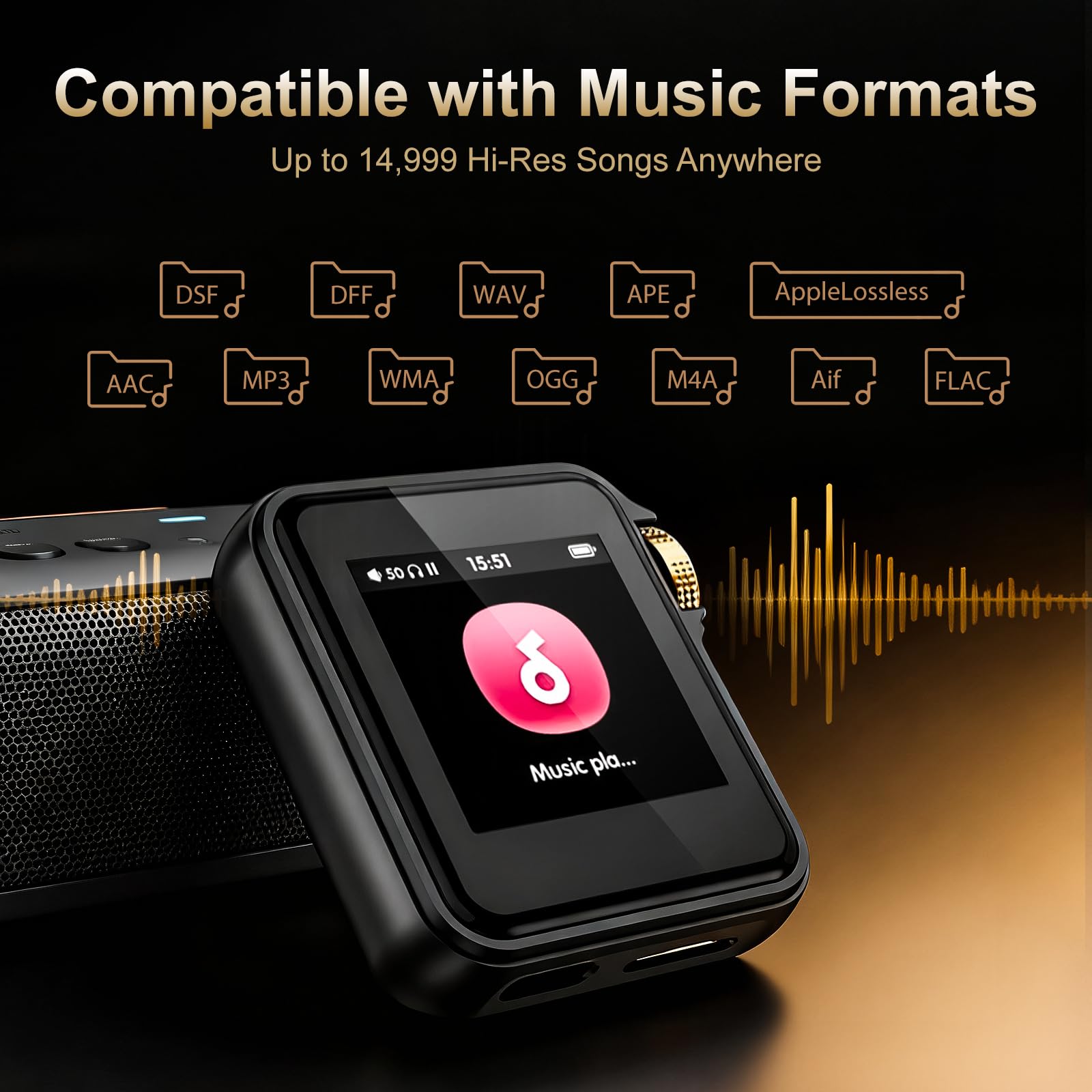 HIFI WALKER H2 Reproductor MP3 Hi-Res con Bluetooth 5.2, Reproductor de Música Lossless con DAC ES9018K2M, DSD128 Nativo 32bit/384kHz, Cuerpo de Aleación de Zinc, Tarjeta SD 64GB Incluida