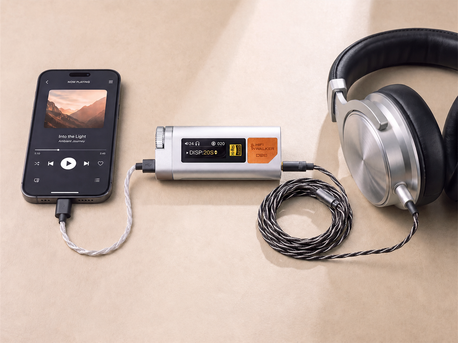 Streaming app to HIFI WALKER D20 DAC and wired headphones signal path