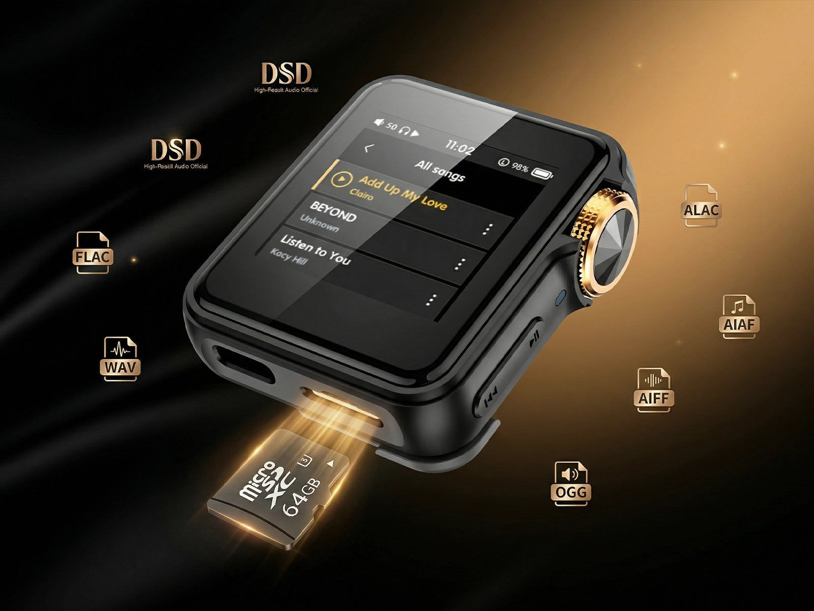 HIFI WALKER H2 Mini DSD WAV FLAC format support with 64GB TF card and 512GB expandable storage