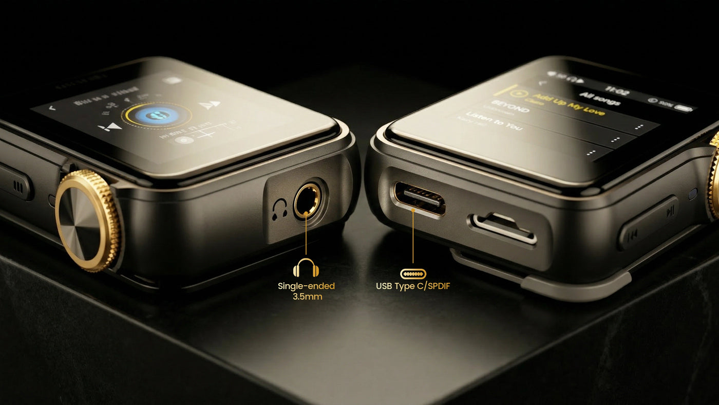 HIFI WALKER H2 Mini USB-C port and 3.5mm audio jack dual physical interface layout