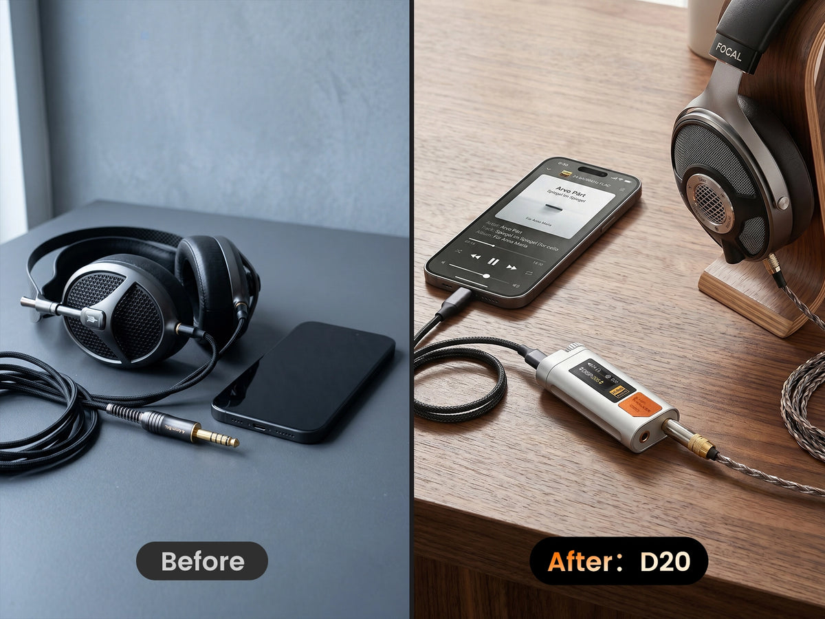 HIFI WALKER D20 USB-C DAC/Amp dongle turning a phone into a Hi-Res player for wired headphones