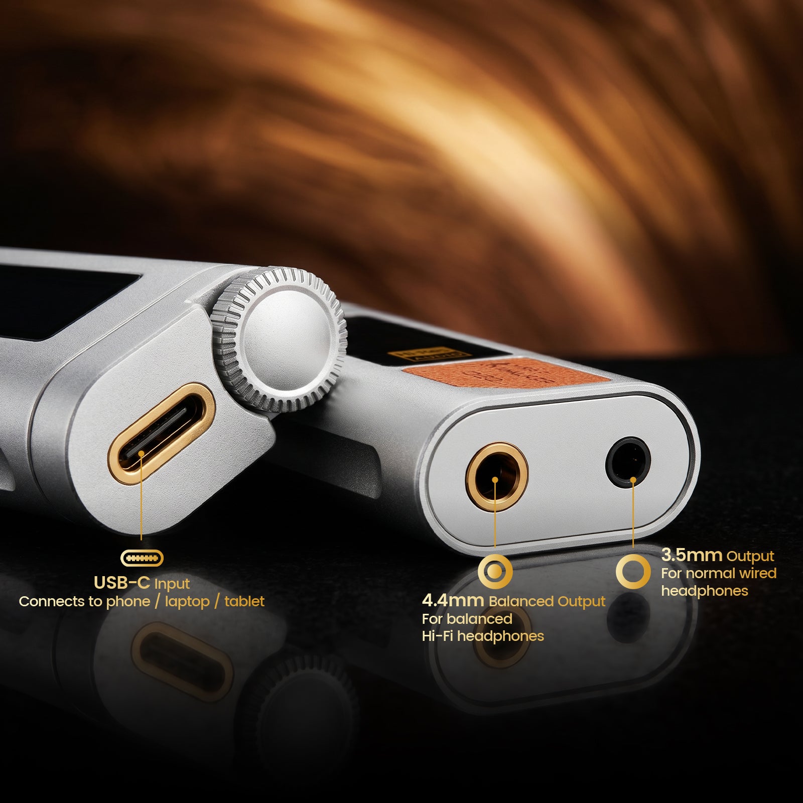 HIFI WALKER D20 mit USB-C-Eingang sowie 3,5-mm- und symmetrischem 4,4-mm-Kopfhörerausgang